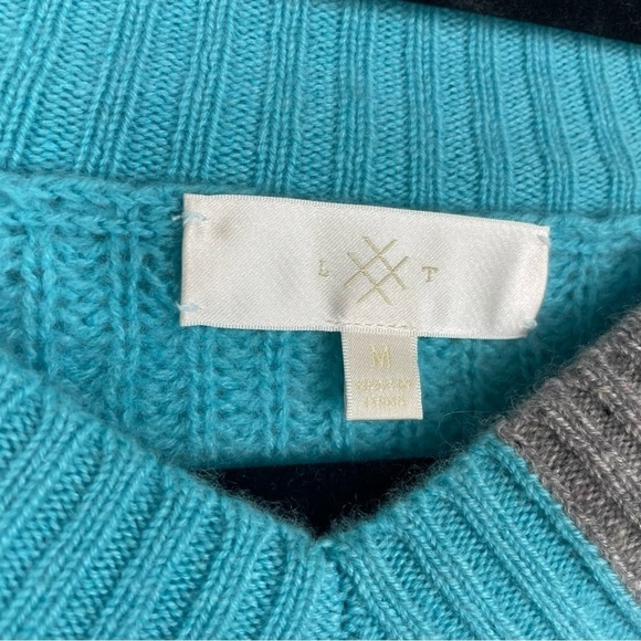 L#T 100% cashmere blue sweater with gray patches Medium - Picture 3 of 6